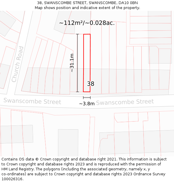 38, SWANSCOMBE STREET, SWANSCOMBE, DA10 0BN: Plot and title map