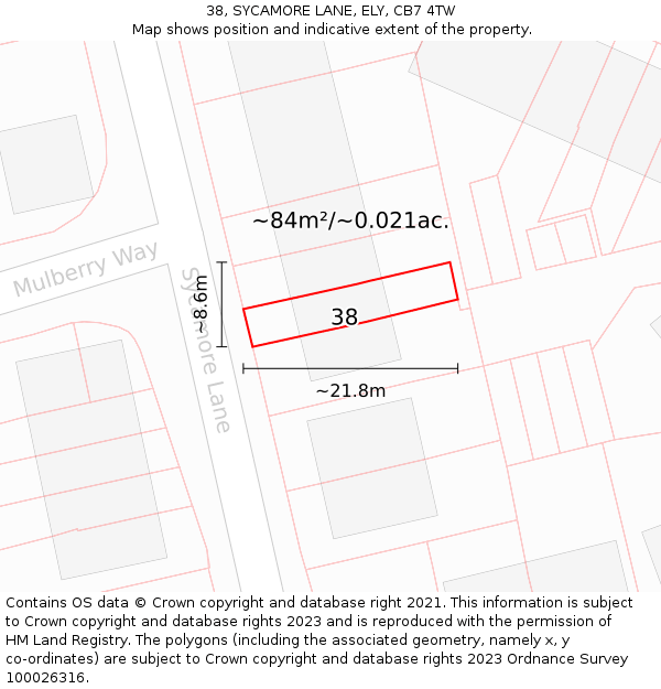 38, SYCAMORE LANE, ELY, CB7 4TW: Plot and title map
