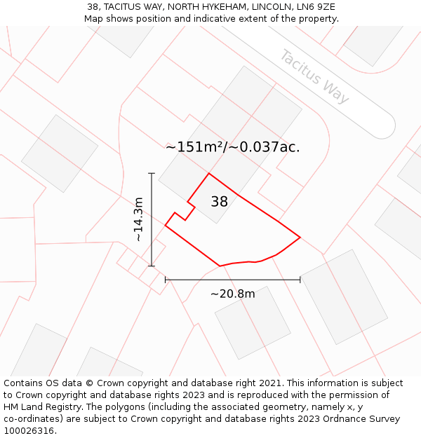 38, TACITUS WAY, NORTH HYKEHAM, LINCOLN, LN6 9ZE: Plot and title map