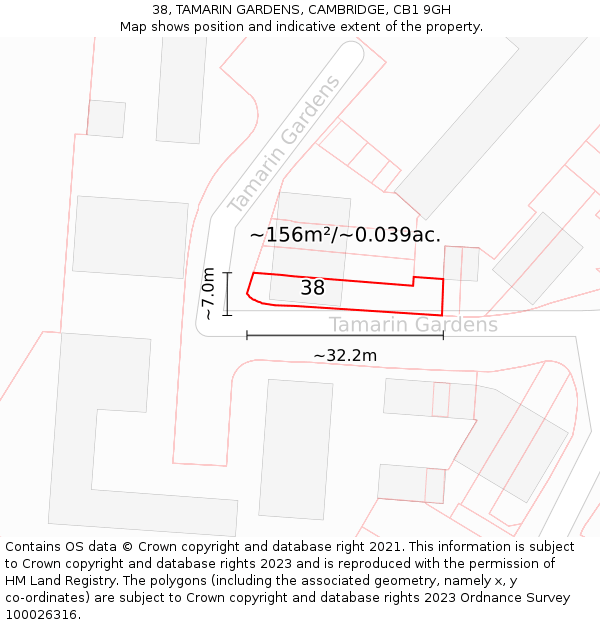 38, TAMARIN GARDENS, CAMBRIDGE, CB1 9GH: Plot and title map