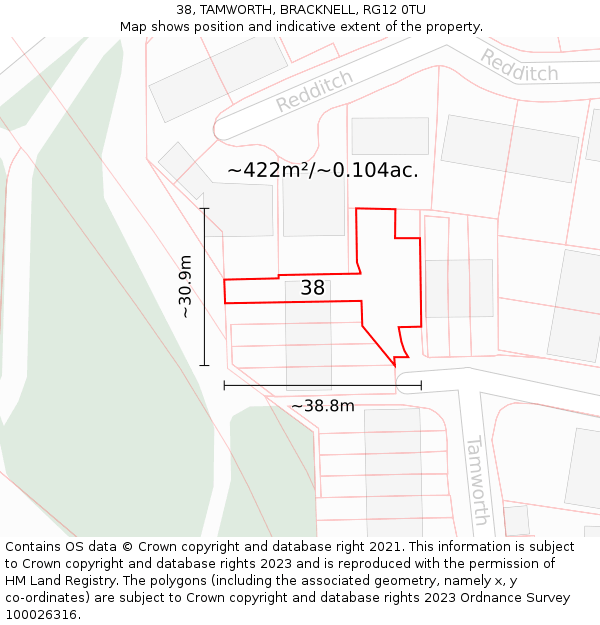 38, TAMWORTH, BRACKNELL, RG12 0TU: Plot and title map