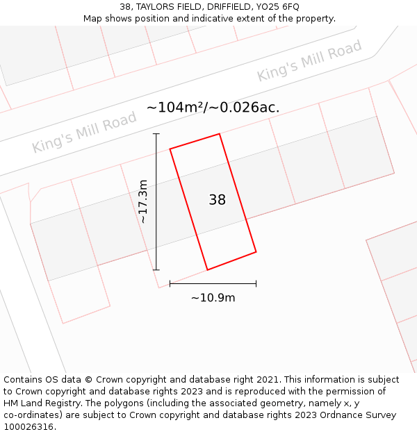 38, TAYLORS FIELD, DRIFFIELD, YO25 6FQ: Plot and title map