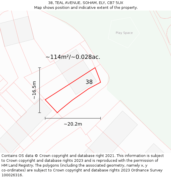 38, TEAL AVENUE, SOHAM, ELY, CB7 5UX: Plot and title map