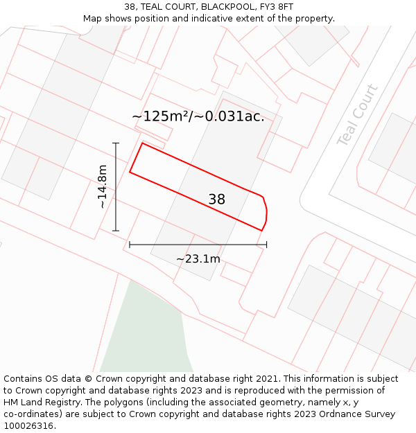 38, TEAL COURT, BLACKPOOL, FY3 8FT: Plot and title map