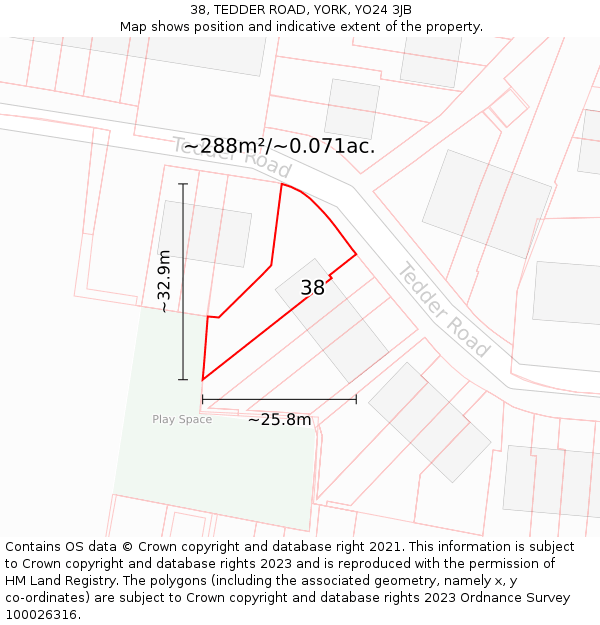 38, TEDDER ROAD, YORK, YO24 3JB: Plot and title map
