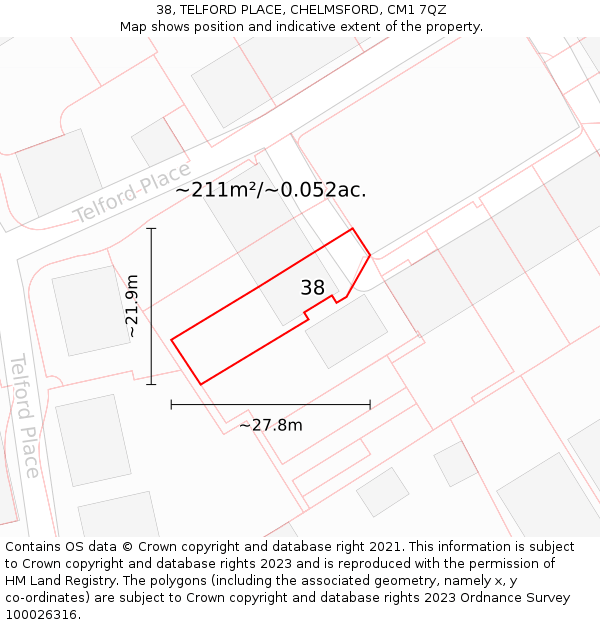 38, TELFORD PLACE, CHELMSFORD, CM1 7QZ: Plot and title map