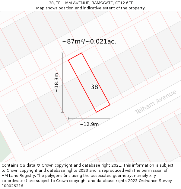 38, TELHAM AVENUE, RAMSGATE, CT12 6EF: Plot and title map