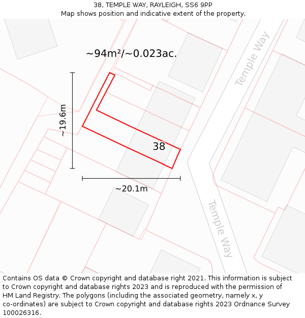 38, TEMPLE WAY, RAYLEIGH, SS6 9PP: Plot and title map