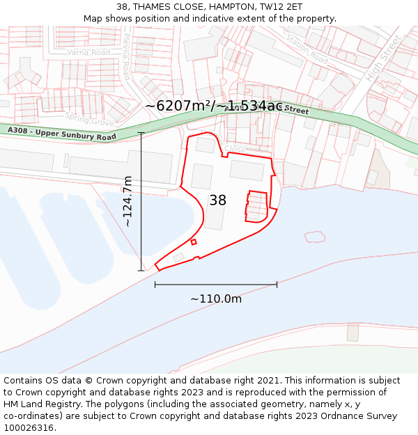 38, THAMES CLOSE, HAMPTON, TW12 2ET: Plot and title map