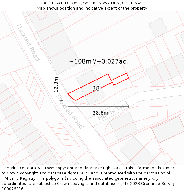 38, THAXTED ROAD, SAFFRON WALDEN, CB11 3AA: Plot and title map