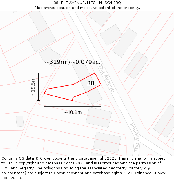 38, THE AVENUE, HITCHIN, SG4 9RQ: Plot and title map