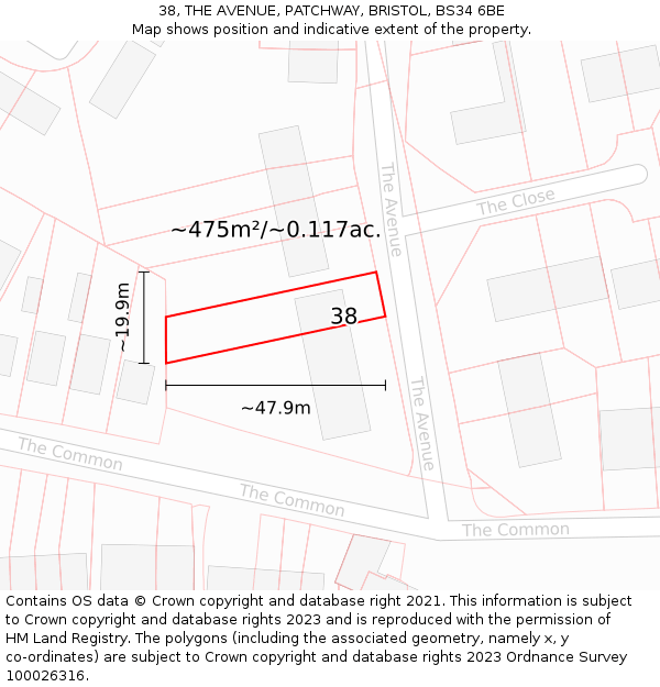 38, THE AVENUE, PATCHWAY, BRISTOL, BS34 6BE: Plot and title map