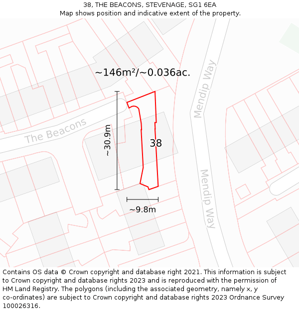 38, THE BEACONS, STEVENAGE, SG1 6EA: Plot and title map
