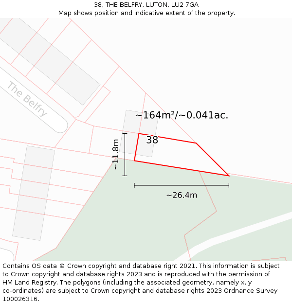 38, THE BELFRY, LUTON, LU2 7GA: Plot and title map
