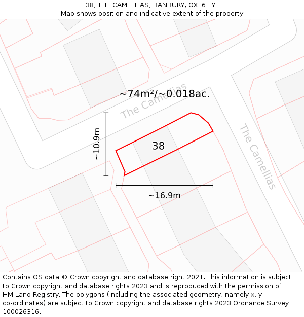 38, THE CAMELLIAS, BANBURY, OX16 1YT: Plot and title map