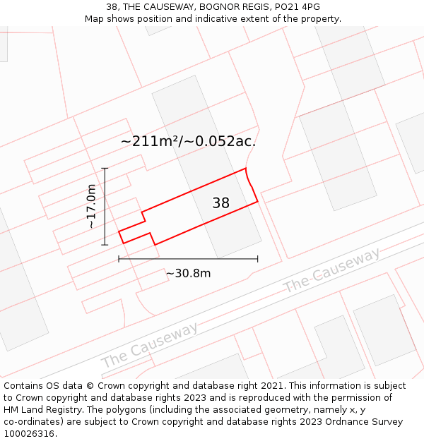38, THE CAUSEWAY, BOGNOR REGIS, PO21 4PG: Plot and title map