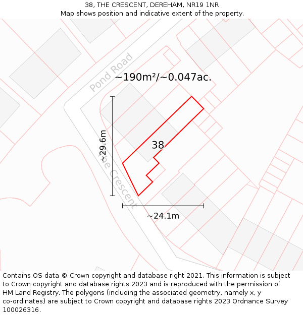 38, THE CRESCENT, DEREHAM, NR19 1NR: Plot and title map