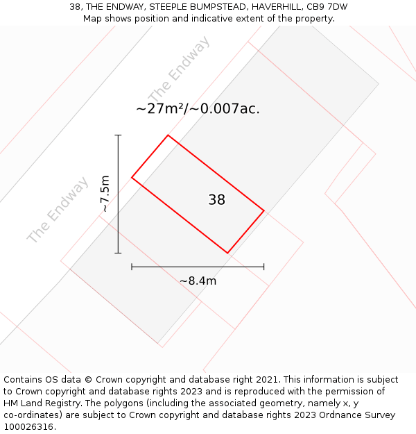 38, THE ENDWAY, STEEPLE BUMPSTEAD, HAVERHILL, CB9 7DW: Plot and title map