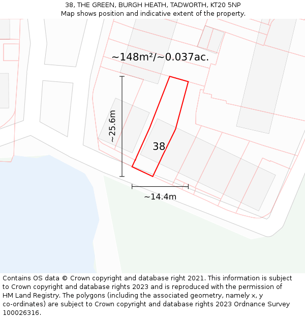 38, THE GREEN, BURGH HEATH, TADWORTH, KT20 5NP: Plot and title map