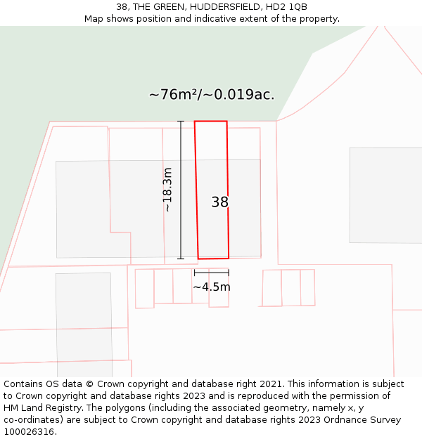 38, THE GREEN, HUDDERSFIELD, HD2 1QB: Plot and title map