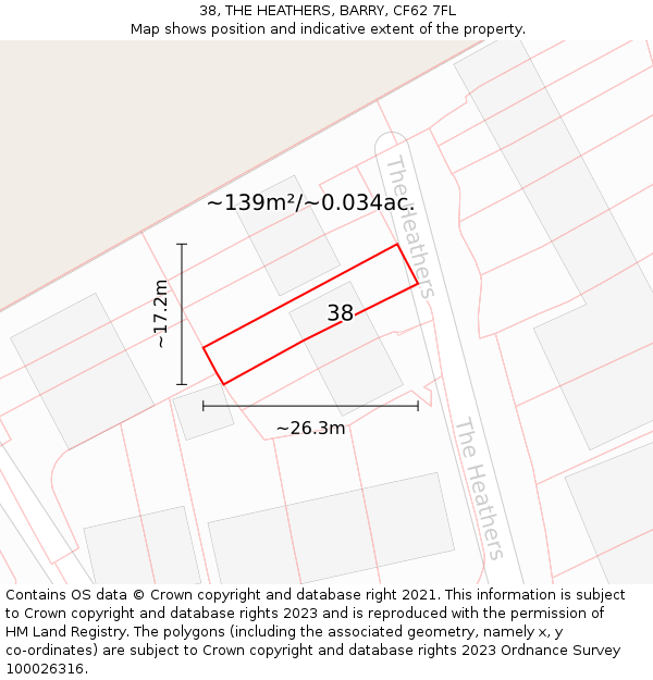 38, THE HEATHERS, BARRY, CF62 7FL: Plot and title map