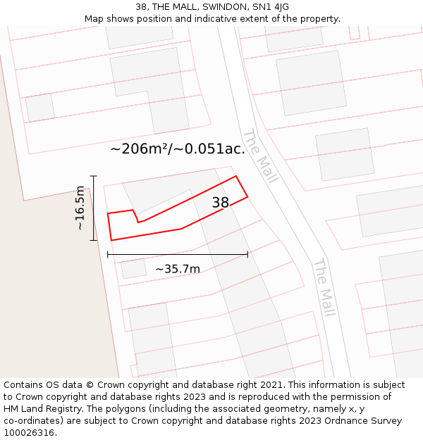 38, THE MALL, SWINDON, SN1 4JG: Plot and title map