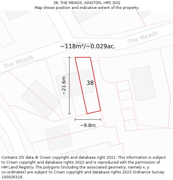 38, THE MEADS, KINGTON, HR5 3DQ: Plot and title map