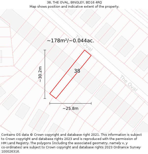 38, THE OVAL, BINGLEY, BD16 4RQ: Plot and title map