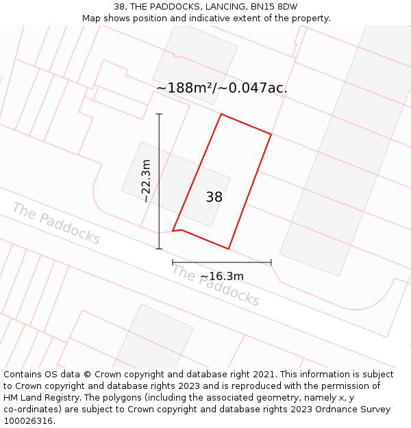 38, THE PADDOCKS, LANCING, BN15 8DW: Plot and title map