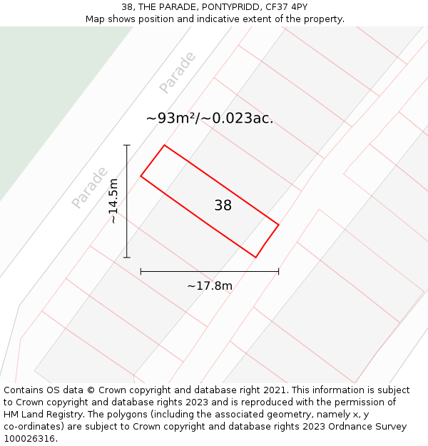 38, THE PARADE, PONTYPRIDD, CF37 4PY: Plot and title map