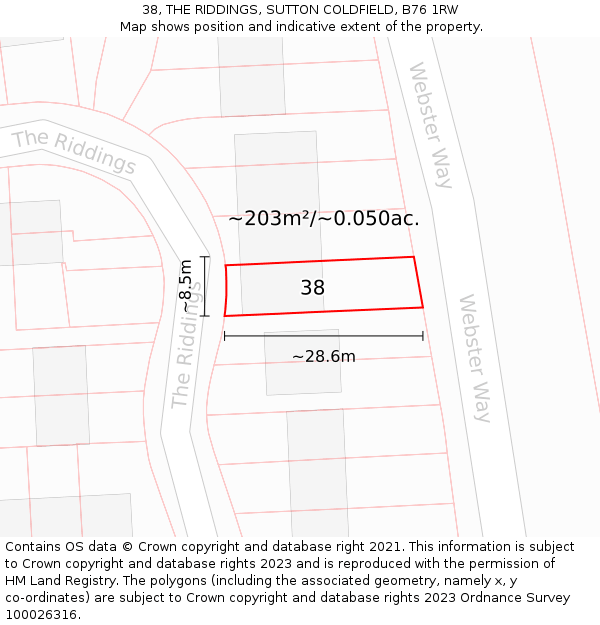 38, THE RIDDINGS, SUTTON COLDFIELD, B76 1RW: Plot and title map