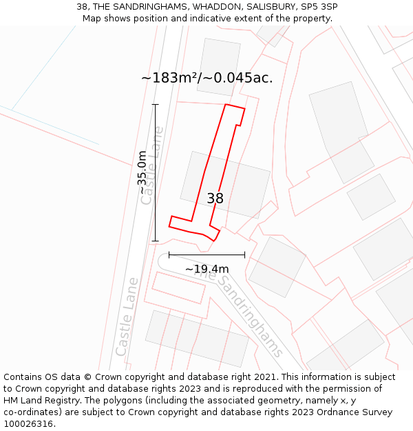 38, THE SANDRINGHAMS, WHADDON, SALISBURY, SP5 3SP: Plot and title map