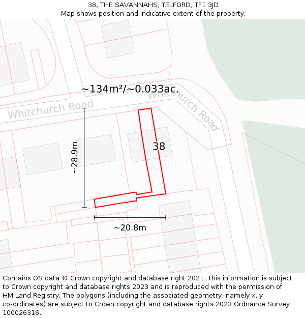 38, THE SAVANNAHS, TELFORD, TF1 3JD: Plot and title map