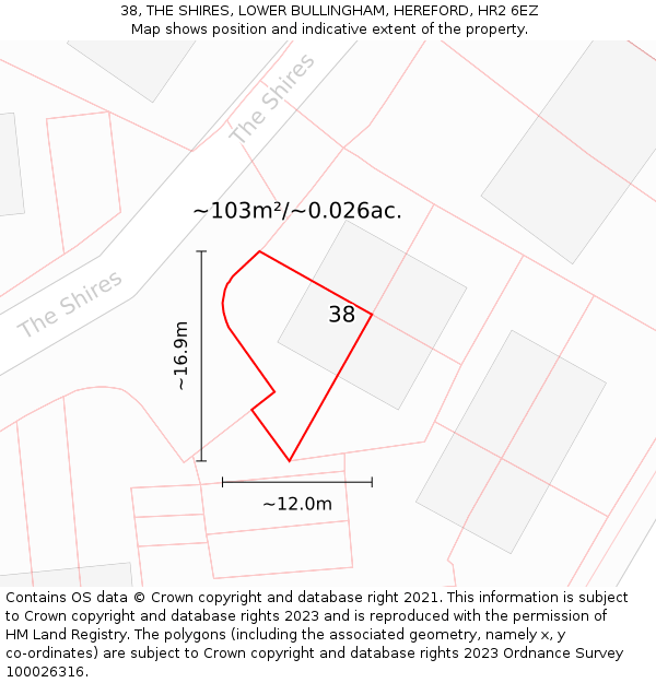 38, THE SHIRES, LOWER BULLINGHAM, HEREFORD, HR2 6EZ: Plot and title map