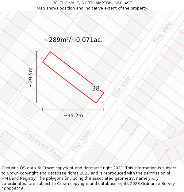 38, THE VALE, NORTHAMPTON, NN1 4ST: Plot and title map