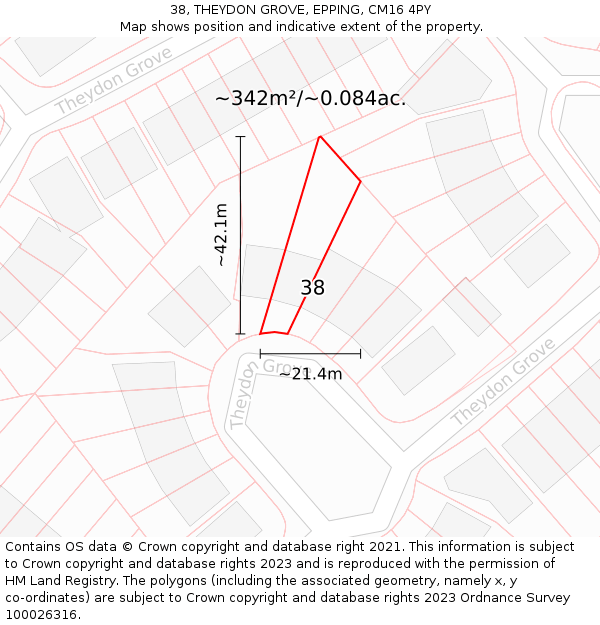 38, THEYDON GROVE, EPPING, CM16 4PY: Plot and title map