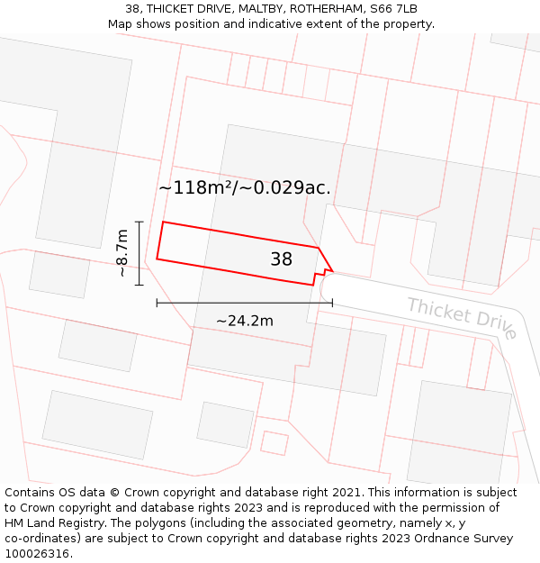 38, THICKET DRIVE, MALTBY, ROTHERHAM, S66 7LB: Plot and title map