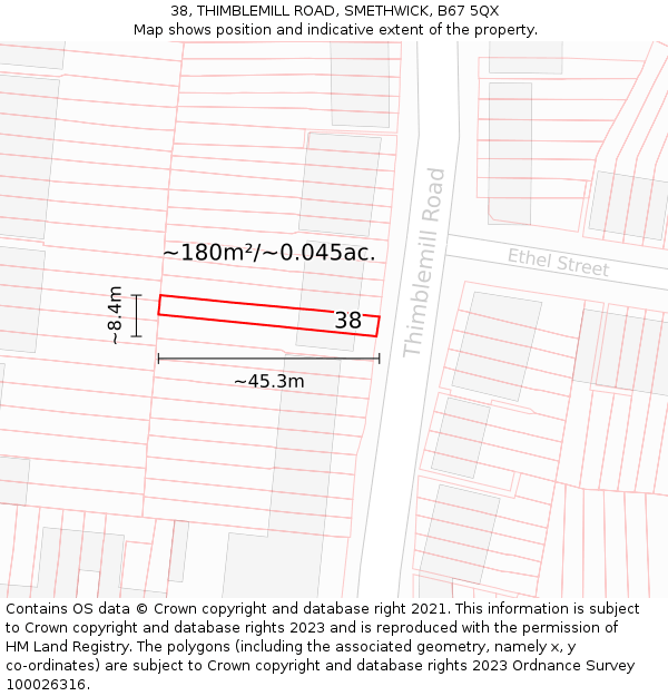 38, THIMBLEMILL ROAD, SMETHWICK, B67 5QX: Plot and title map