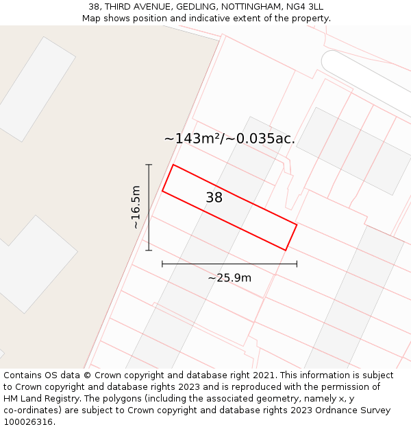 38, THIRD AVENUE, GEDLING, NOTTINGHAM, NG4 3LL: Plot and title map