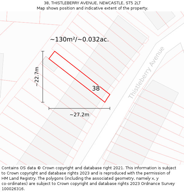 38, THISTLEBERRY AVENUE, NEWCASTLE, ST5 2LT: Plot and title map