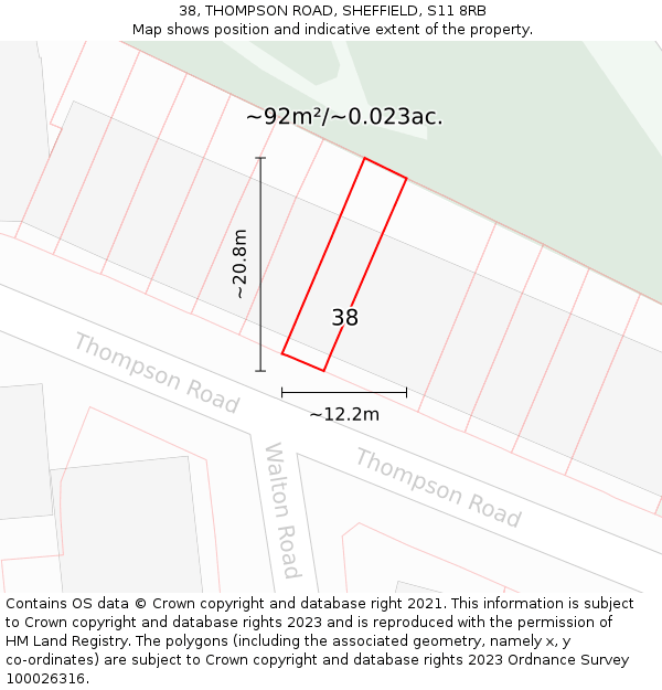 38, THOMPSON ROAD, SHEFFIELD, S11 8RB: Plot and title map