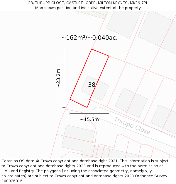 38, THRUPP CLOSE, CASTLETHORPE, MILTON KEYNES, MK19 7PL: Plot and title map