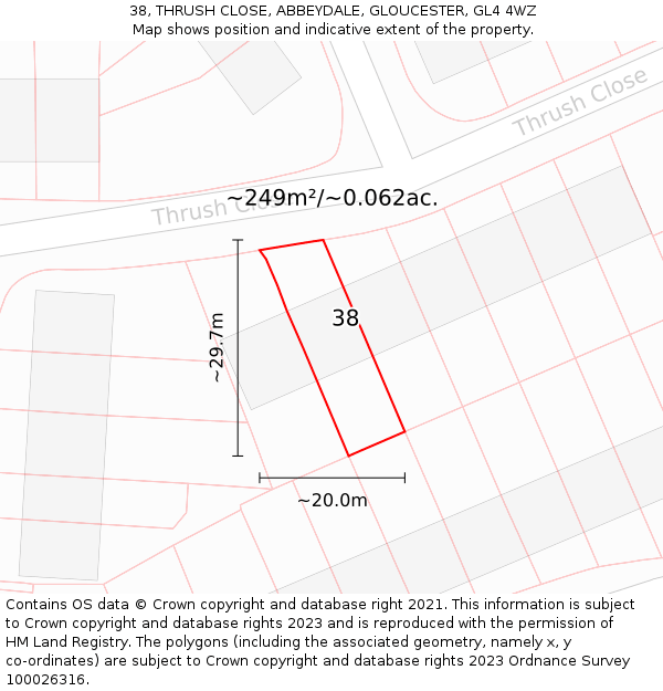 38, THRUSH CLOSE, ABBEYDALE, GLOUCESTER, GL4 4WZ: Plot and title map