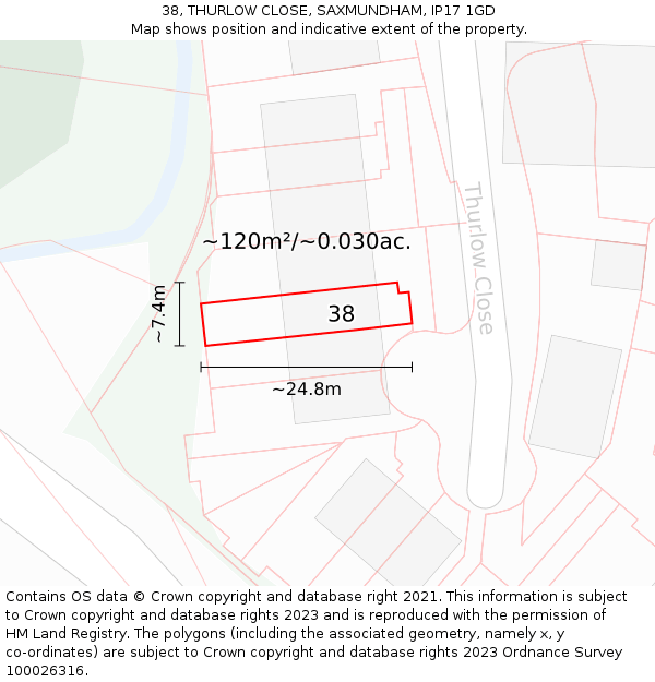 38, THURLOW CLOSE, SAXMUNDHAM, IP17 1GD: Plot and title map