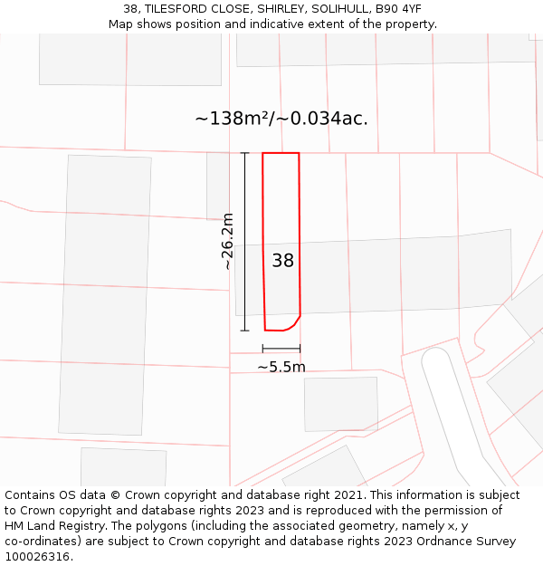 38, TILESFORD CLOSE, SHIRLEY, SOLIHULL, B90 4YF: Plot and title map