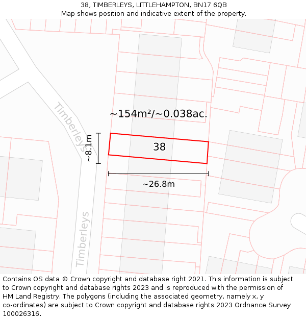 38, TIMBERLEYS, LITTLEHAMPTON, BN17 6QB: Plot and title map