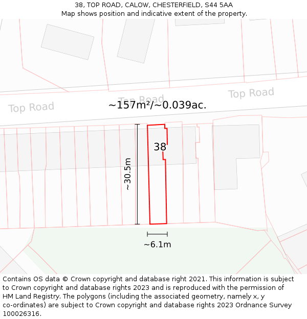 38, TOP ROAD, CALOW, CHESTERFIELD, S44 5AA: Plot and title map