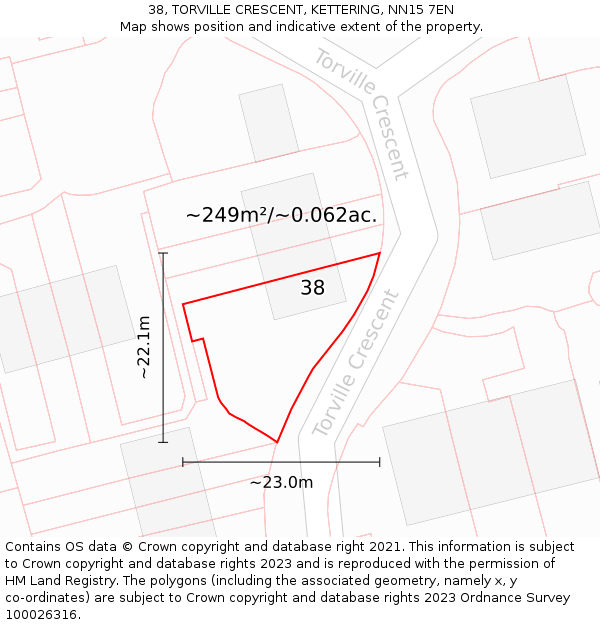 38, TORVILLE CRESCENT, KETTERING, NN15 7EN: Plot and title map