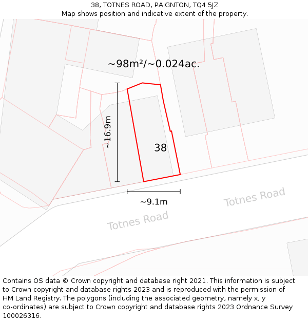 38, TOTNES ROAD, PAIGNTON, TQ4 5JZ: Plot and title map