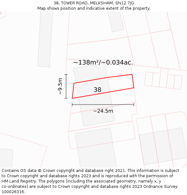 38, TOWER ROAD, MELKSHAM, SN12 7JG: Plot and title map